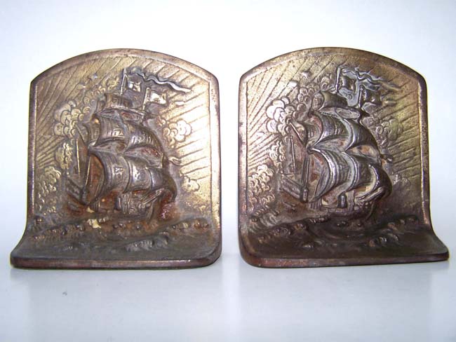 A pair of Antique Bookends circa 1925 depicting a 16th or 17th century Spanish Galleon